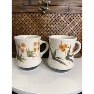 Vintage MCM Hand Painted Coffee Tea Mugs Floral Set Of 2